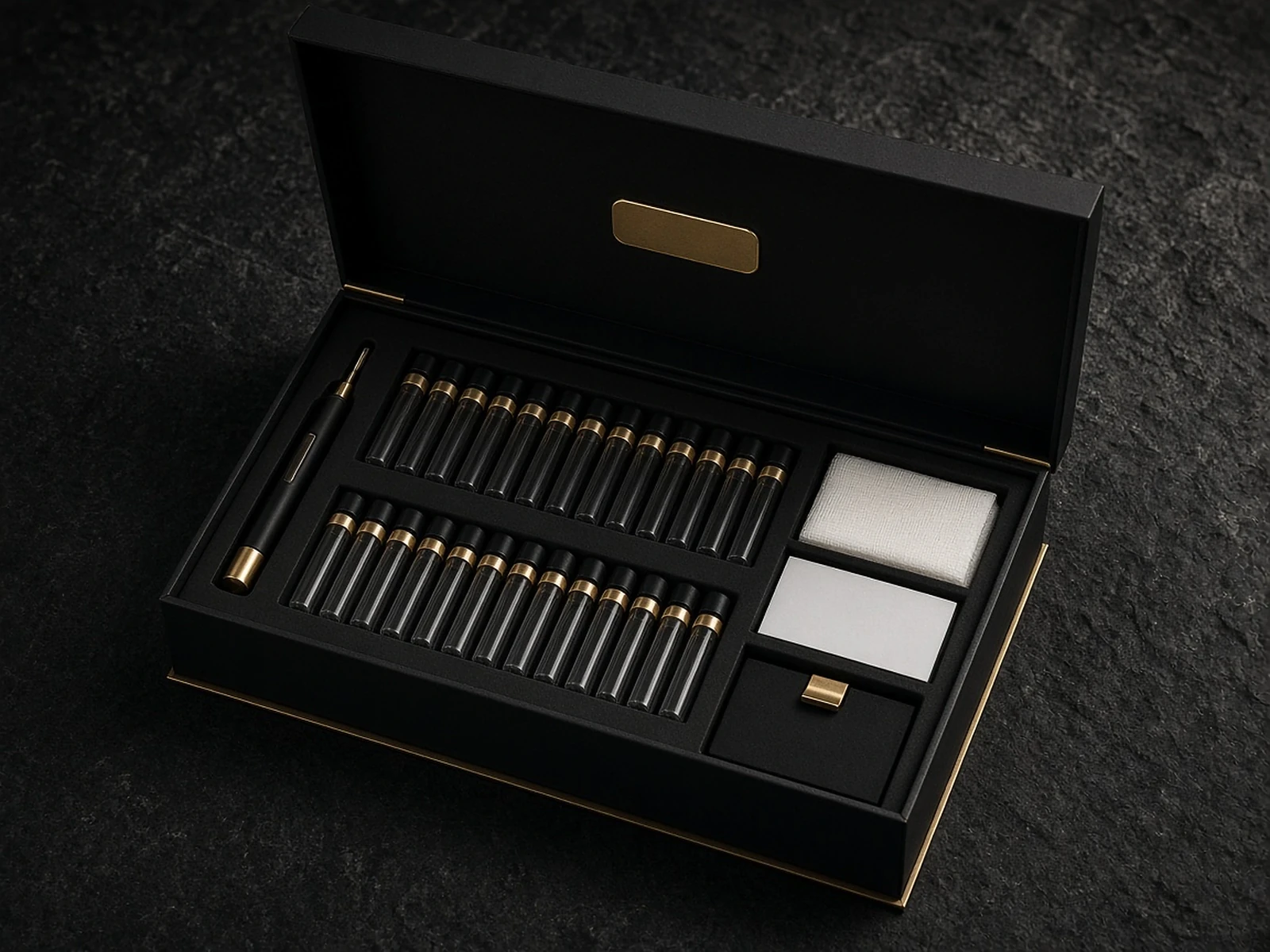 Black at-home lab kit with sample tubes